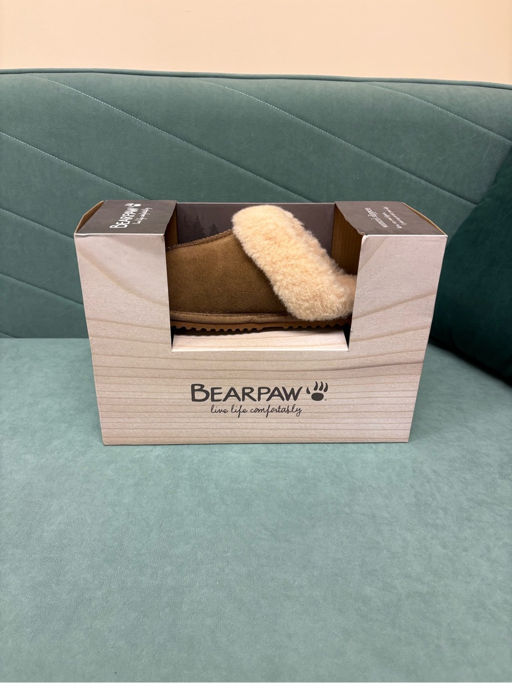 BearPaw Chestnut Suede Shearling Cuff Slip-On Slipper